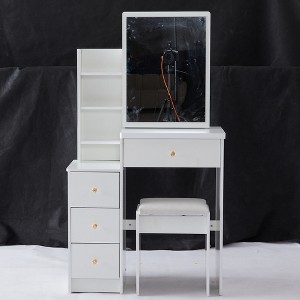 Vynxaria 29.2" Small Bedside Vanity Table with Cushioned Stool & Adjustable - 1 of 4