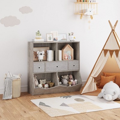 Kids Bookshelf and Toy Storage Organizer with 3 Movable Drawers