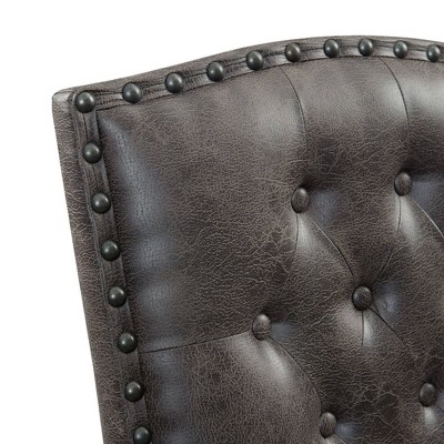 Tall Brown Faux Leather Tufted Side Chair with Wood Frame