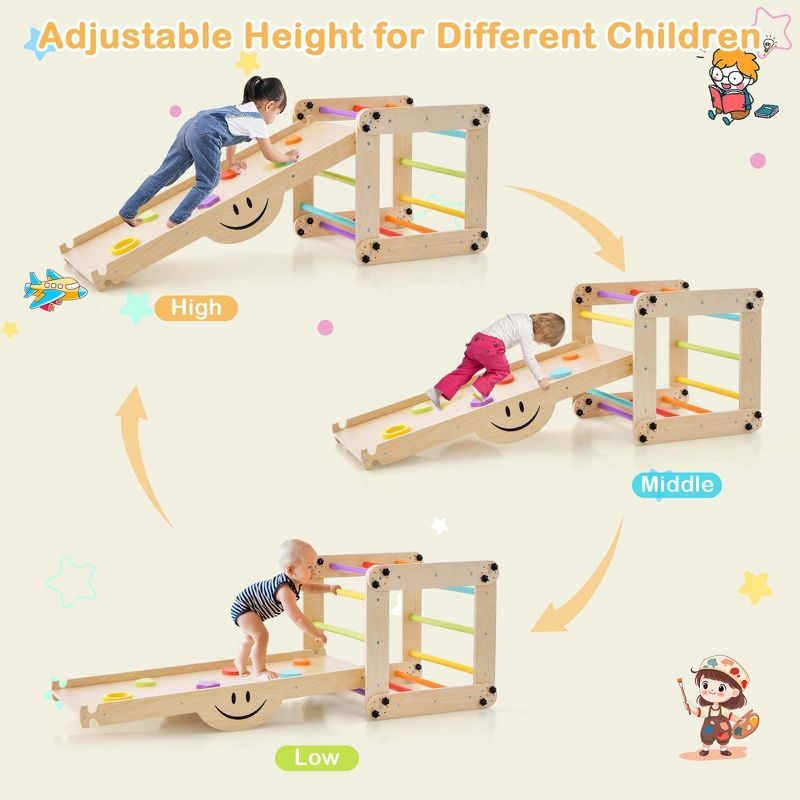 Costway Wooden Climbing Toys for Toddlers Jungle Gym with Reversible Ramp, Seesaw, Climber Colorful, 4 of 11