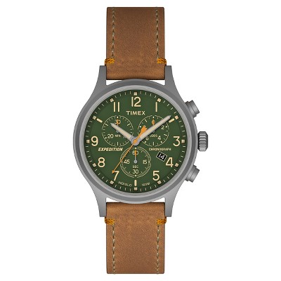 Men's Timex Expedition Scout Chronograph Watch with Leather Strap - Gray/Green/Tan TW4B044009J