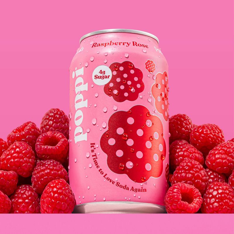 Poppi Raspberry Rose Prebiotic Soda - 12 fl oz Can, 4 of 11