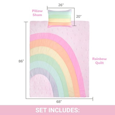 Pink Twin Microfiber Rainbow Quilt Set with Sham