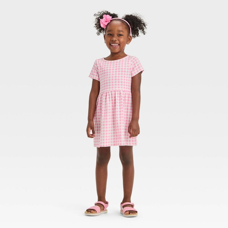 Toddler Girls' Checkered Short Sleeve Dress - Cat & Jack™ Pink, 4 of 5