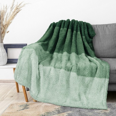 PAVILIA Plush Throw Blanket for Couch Bed Faux Shearling Blanket and Throw for Sofa Home Decor Gradient Green Throw 50x60