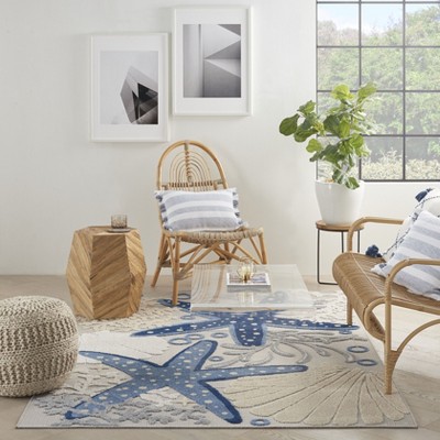 Blue and Grey Coastal Starfish Indoor/Outdoor Area Rug