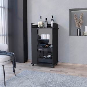 TIRAMISUBEST Bar Cart with 2-Bottle Holder Shelf Storage Sideboard Cabinet - Black - 1 of 4