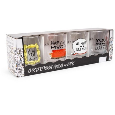 Friends TV Show Iconic Quotes Clear Glass Stemless Wine Set