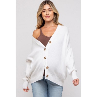 PinkBlush White Basic Ribbed Maternity Cardigan Sweater