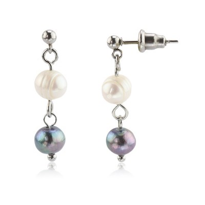 Slate by Rebl Pearl Dangle Earrings Stainless Steel, 15mm Hoop with 3mm Pearl