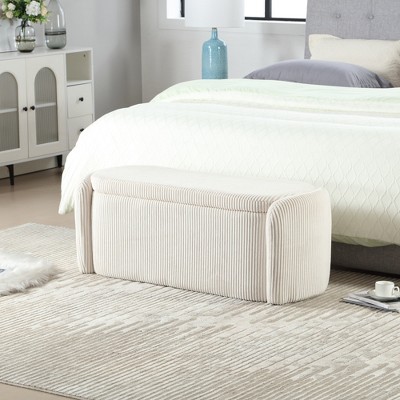 VYNXARIA Upholstered Storage Ottoman with Safety Hinge, Versatile Entryway Footstool and Bedroom End Bench for Living Room & Bedroom (Beige)