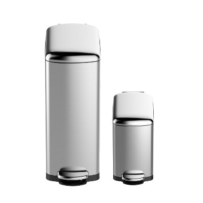 7.9 Gal & 1.6 Gal Slim Trash Can Set, Fingerprint-Proof Stainless Steel Garbage Can with Soft-Close Lid and Removable Inner Bucket