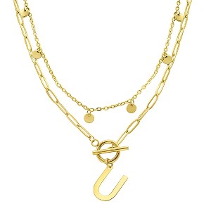 Adornia Tarnish Resistant 14k Gold Plated Confetti And Paperclip Layered Initial Toggle Necklace - 1 of 3