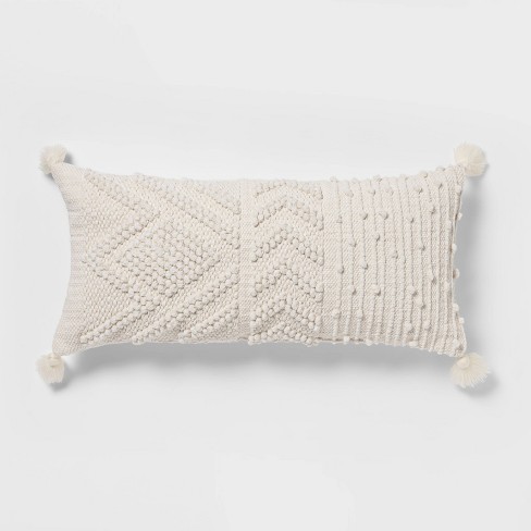 Oversized 14x36 Decorative Cotton Lumbar Throw Pillow With Knotted Accent  And Hand Tied Fringe - Foreside Home & Garden : Target