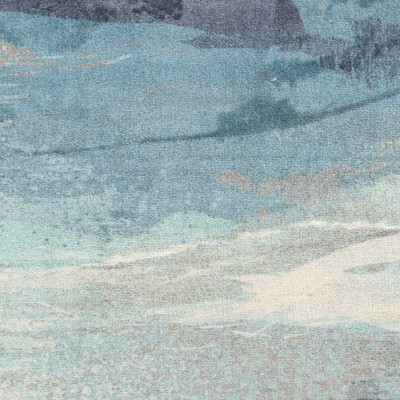 Aqua Blue Abstract Synthetic 2'6"x8' Modern Runner Rug