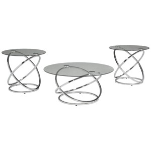 Royal Hampton 3-Piece Coffee and Side End Table Set Round Glass Tops with Swirl Chrome Steel Bases - 1 of 4