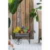 Rustic Black Trolley Cart Plant Stand – Decorative Wheeled Wood Planter Display for Indoor/Outdoor Use - 3 of 4