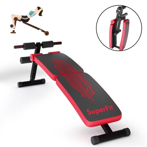 SuperFit Folding Weight Bench Adjustable Sit up Board Curved Decline Bench Red