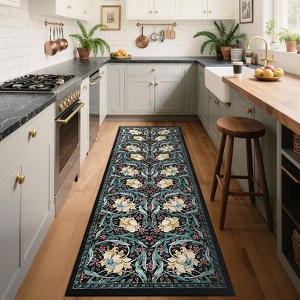 Floral Area Rug for Living Room Bedroom Soft Washable Vintage Rug Non Slip Low Pile Floor Carpet - 1 of 4