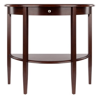 Transitional Demilune Walnut Console Table with Storage