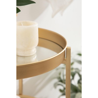 Celia Gold Round Metal 3-Tier Bar Cart with Storage