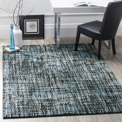 Charcoal and Blue Abstract Hand-Knotted Synthetic Area Rug