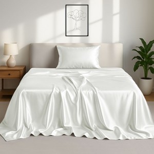 Lux Decor Bed Sheets - Satin Sheet Set Luxurious Soft Silky Feel Deep Pocket Bedding Sheets with Pillowcase - 1 of 4