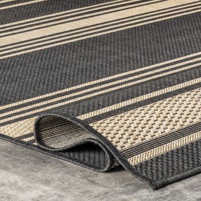Charcoal and Tan Striped Indoor/Outdoor Synthetic Rug