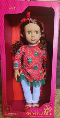 Our Generation Luz 18 Doll With Red & Green Holiday Sweater Dress Outfit :  Target