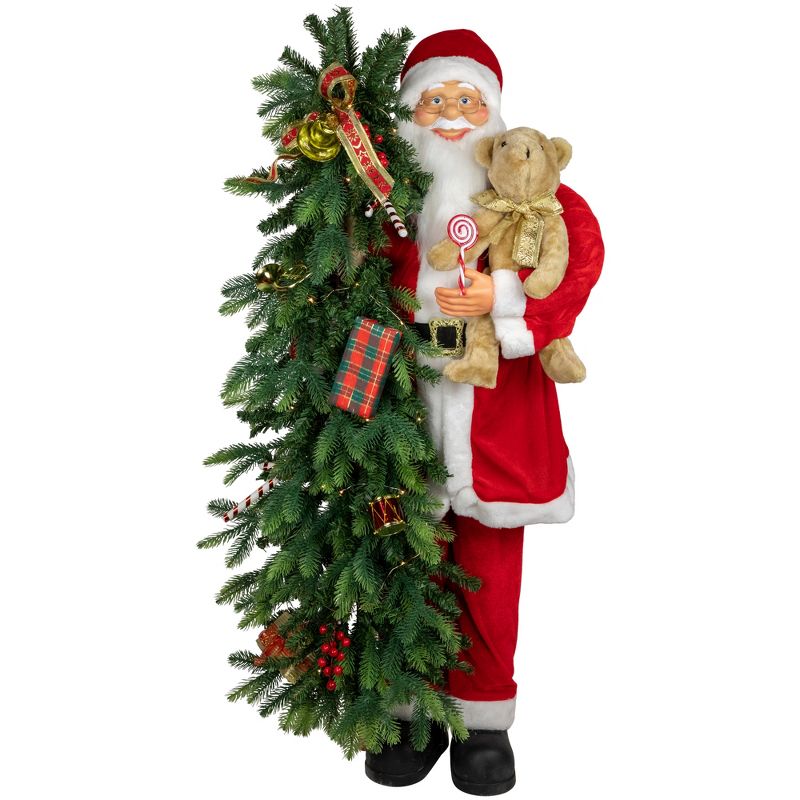 Northlight 48" Musical Santa Claus with Lighted Christmas Tree and Teddy Bear Standing Christmas Figure, 1 of 7
