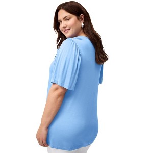 ellos Plus Size Ruffle Neckline Flutter Sleeve Tunic - 1 of 4