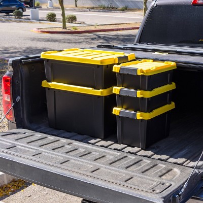 Heavy Duty Black and Yellow Stackable Storage Totes with Lids