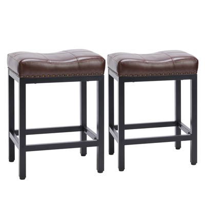DOMETOUR Modern Upholstered Bar Stools, Set of 2 Saddle Bar Stools  -Sturdy Steel Frame