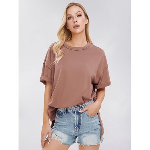 EXLURA Womens Summer Oversized T Shirts Casual Short Sleeve Loose Crewneck Tunic Plus Gym Workout Top - 1 of 4