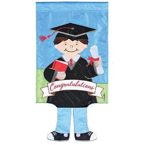 Dicksons Magnolia Garden Congratulations Grad Boy Blue 18 x 13 Polyester Crazy Legs Outdoor Garden Flag - 1 of 2