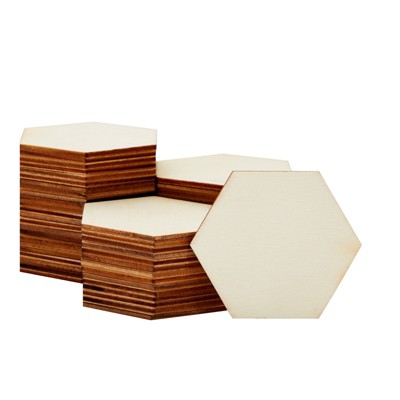 Bright Creations 60 Pack Unfinished Wood Hexagon Pieces for DIY Crafts, 3" Wood Slice Cutouts