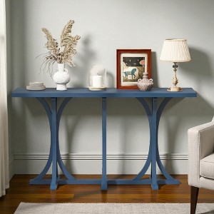 Mshliw 59.8'' Farmhouse Console Table with Oak Veneer Top & Curved Rubber Wood Legs, Entryway Sofa Table for Living Room, Hallway, Dining Room - 1 of 4