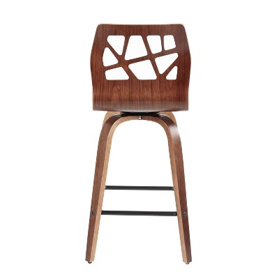 Folia Teal Upholstered Swivel Counter Height Barstools with Walnut Frame, Set of 2
