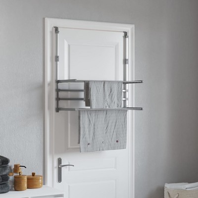 vidaXL Lightweight Aluminum Balcony Drying Rack - Adjustable and Foldable Design with Over-The-Door Hook for Laundry, Balcony, Bathroom, Silver