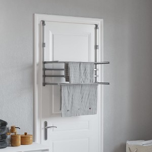 vidaXL Lightweight Aluminum Balcony Drying Rack - Adjustable and Foldable Design with Over-The-Door Hook for Laundry, Balcony, Bathroom, Silver - 1 of 4