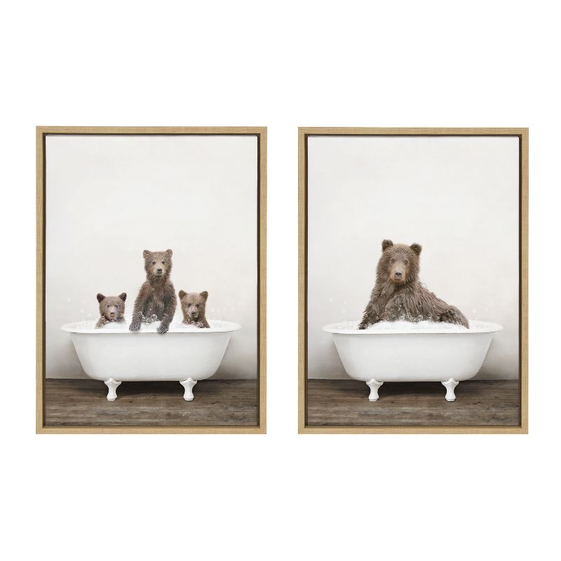 Kate and Laurel Sylvie Three Bears Rustic Bubble Bath and Bear Rustic Bubble Bath Framed Canvas by Amy Peterson Art Studio, 2 Piece 18x24, Natural, 2 of 7