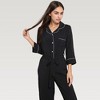 Anna-Kaci Lounge Women's Button Front Pajama Jumpsuit with Contrast Trim and Waist Tie Detail - 3 of 4