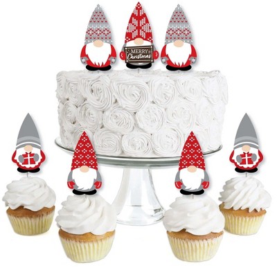 Big Dot of Happiness Christmas Gnomes - Dessert Cupcake Toppers - Holiday Party Clear Treat Picks - Set of 24