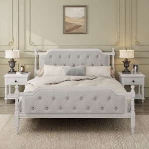 GDFStudio Sandy Traditional Solid Wood Platform Bed with Tufted Upholstered Headboard - 1 of 4