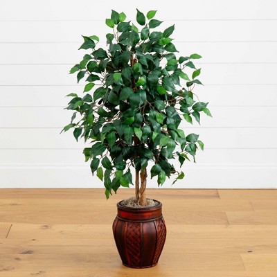 Nearly Natural 44" Green Silk Ficus Tree with Decorative Planter