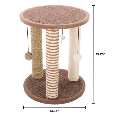 Natural Brown and Tan Sisal Cat Scratching Post Tower with Toys