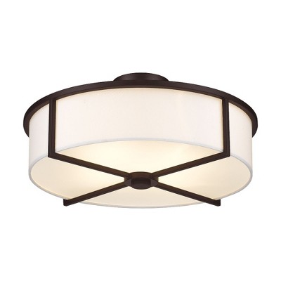 Elegant Bronze 4-Light Semi-Flush Drum Ceiling Fixture with Off-White Shade