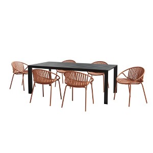 Christopher Knight Home Paddy 7 Pieces Outdoor Modern Metal and Polypropylene Dining Set with Stackable Chair - 1 of 4