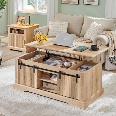 46" Lift Top Coffee Table with Sliding Door, Modern Coffee Table with Adjustable Shelf & Hidden Compartment for Living Room, Office
