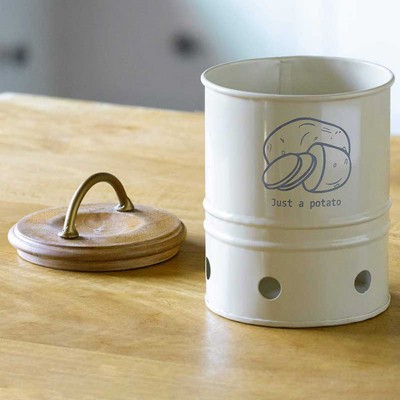 FONTOI Metal Storage Bin with Wooden Lid, Stylish Kitchen Canister, Eggshell, 7.09"*11.02"*7.09"